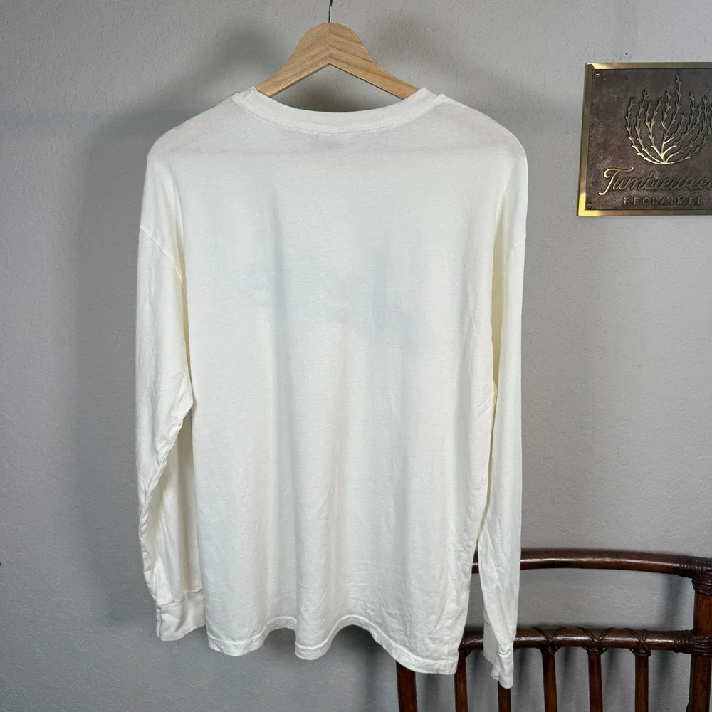 Oat Collective Womens America Graphic Long Sleeve Tee Cream Navy Blue Size M - Picture 7 of 9